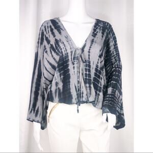 Blu Moon xPlanet Blue Black-Gray Tie-Dye Wrap Blouse Size Small